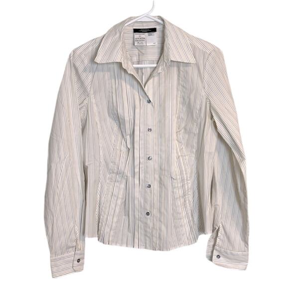 Weekend MaxMara white with tan/black stripes button down blouse - large - Picture 1 of 5